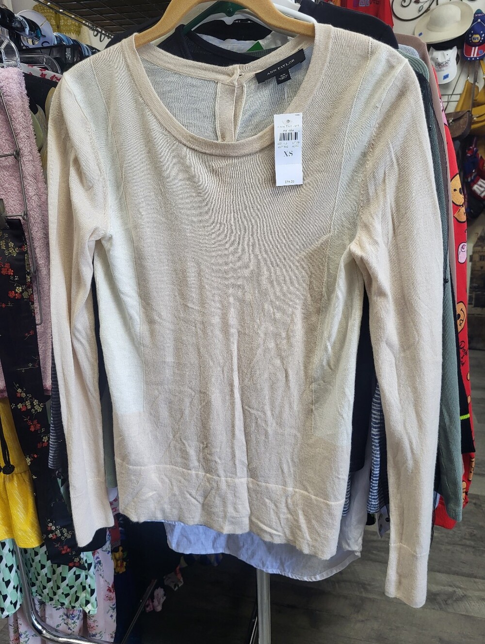 ANN TAYLOR Cream Long-Sleeve Crewneck Sweater